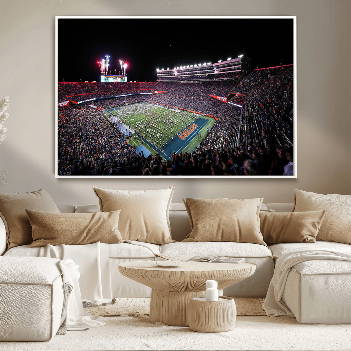 Ben Hill Griffin Stadium Night Game Triple Canvas Wall Art -