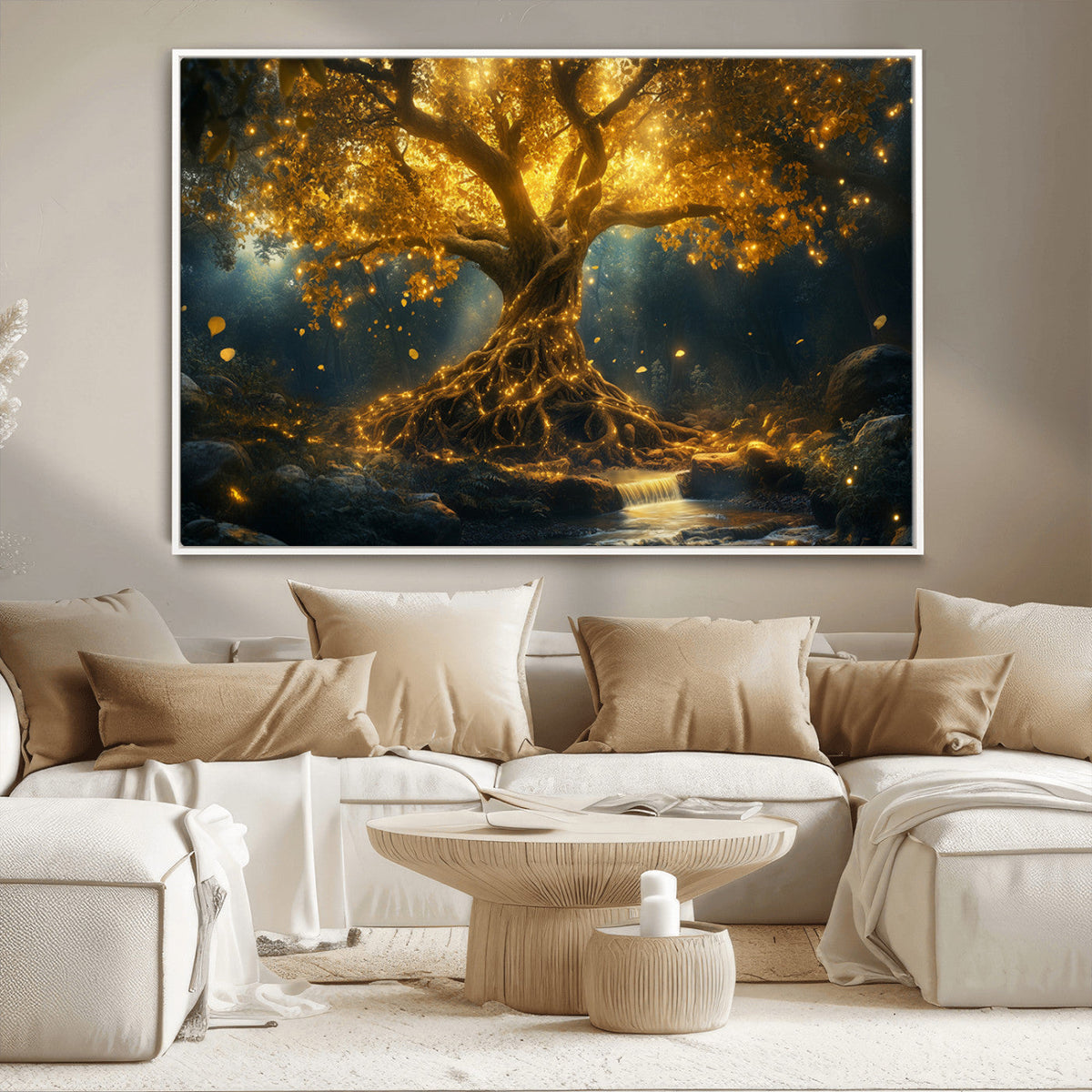 Golden Tree of Life Canvas Wall Art Print - Majestic Glowing