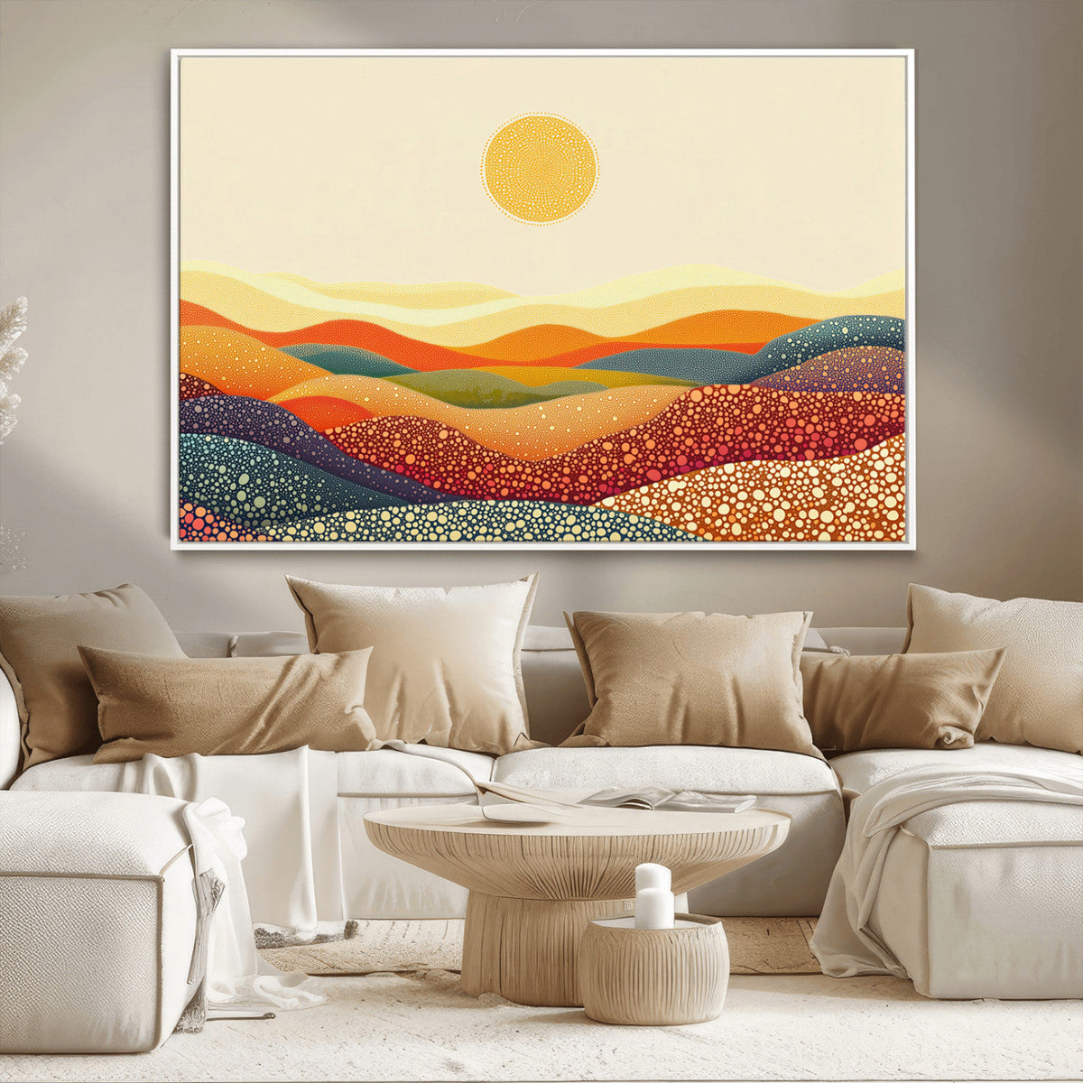 YAYOI KUSAMA Colorful Dot Art Landscape Canvas - Framed