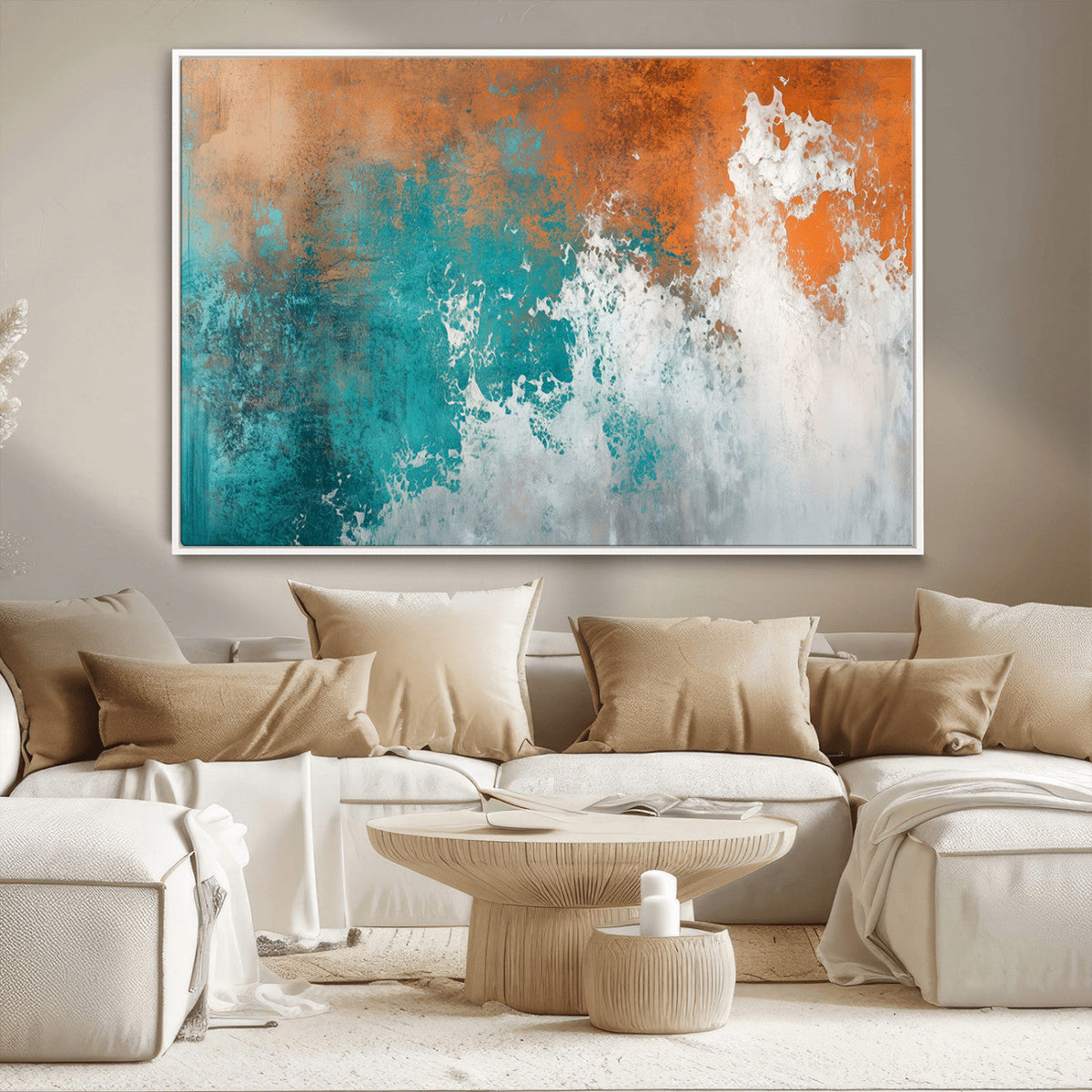 Vintage Abstract Print - Bold Teal and Orange Canvas Wall