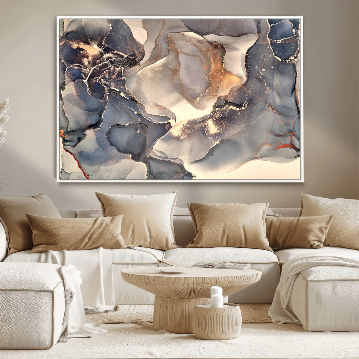 Abstract Blue and Gold Wall Art - Fluid Ink Artwork - Modern
