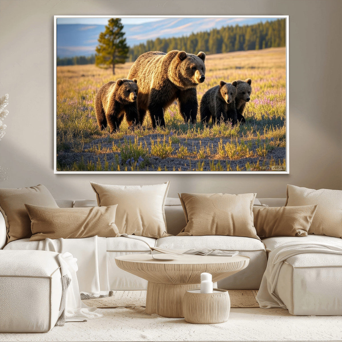 Grizzly Bear Family Wall Art Canvas Print – Majestic