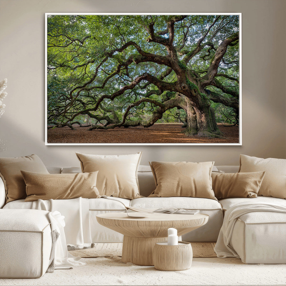 Historic Tree Wall Art – Framed Mossy Branch Canvas Artwork,