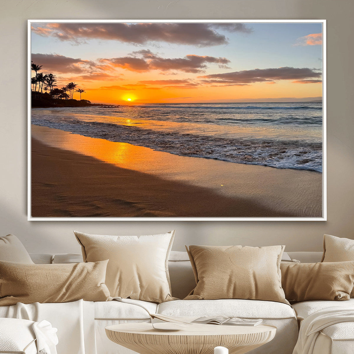 Tropical Beach Wall Art – Framed Sunset Ocean Canvas