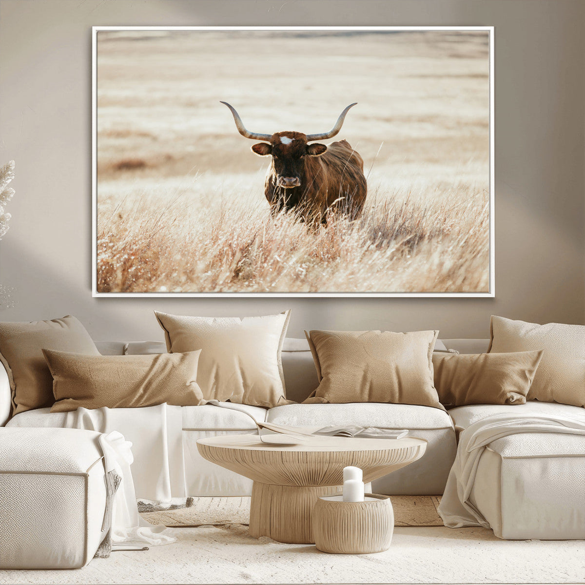 Texas Longhorn Wall Art Canvas Print – Framed Brown Horned