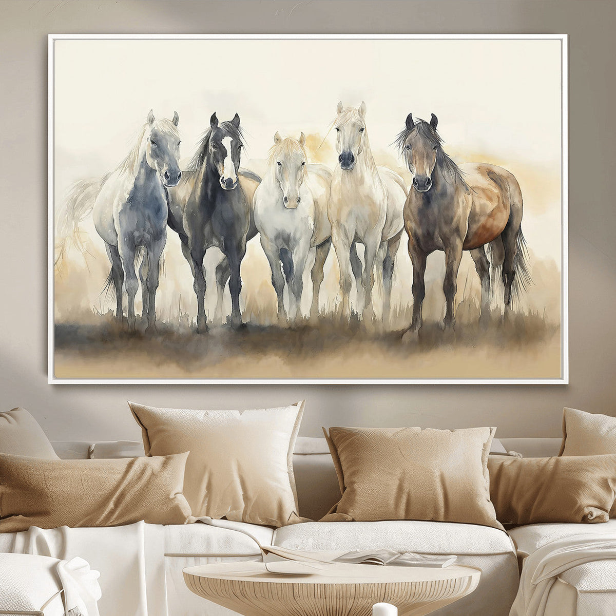 Wild Horses Wall Art Canvas Print, Framed Running Horses Art