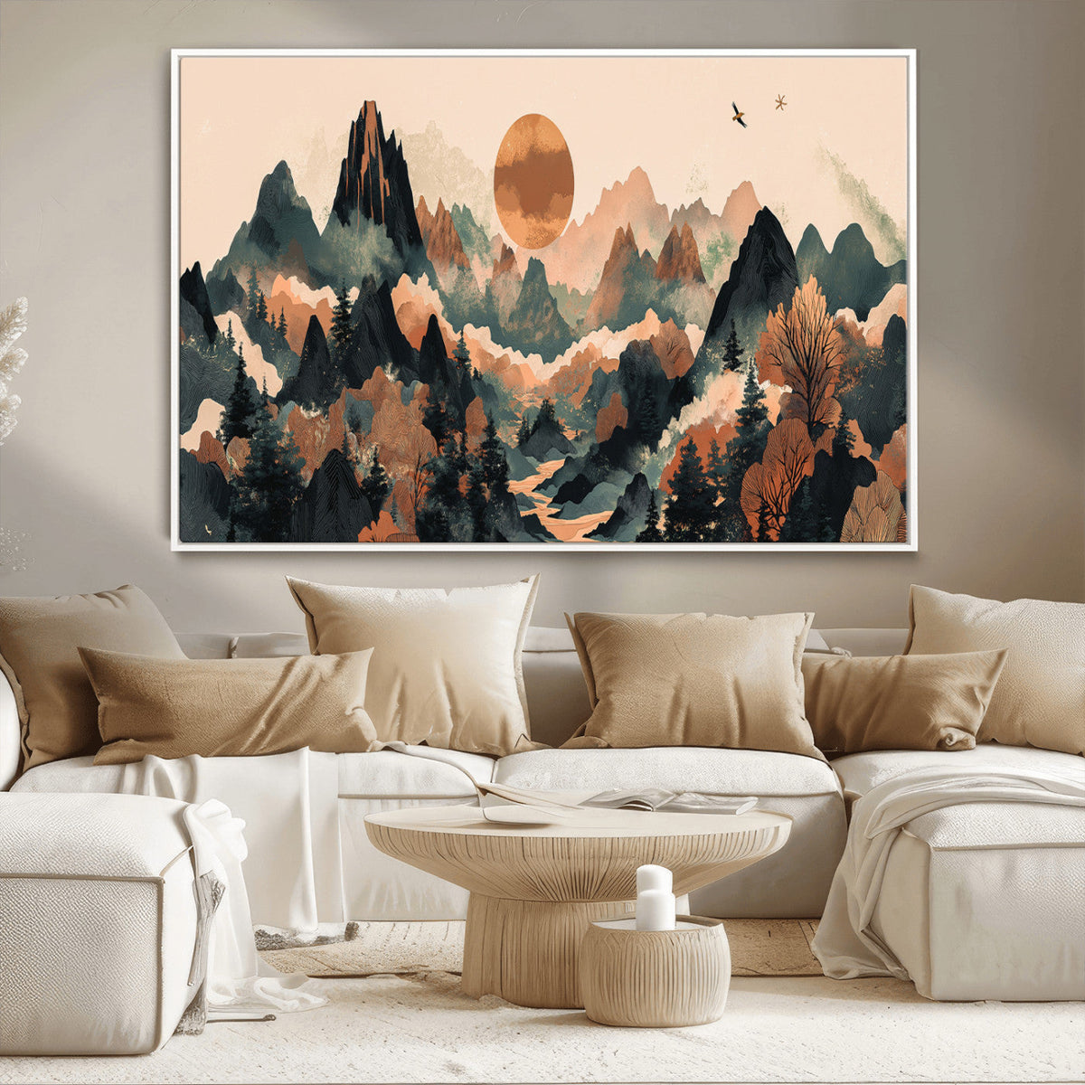 Wood Mountain Landscape Wall Art Canvas Print – Framed