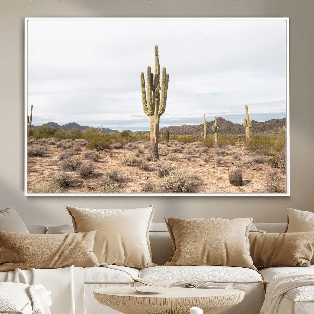 Saguaro Cactus Wall Art – Framed Desert Canvas Artwork,