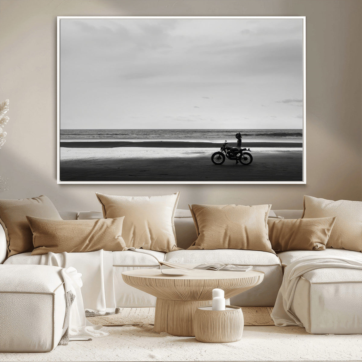 Motorcycle Beach Wall Art Canvas Print – Framed Vintage