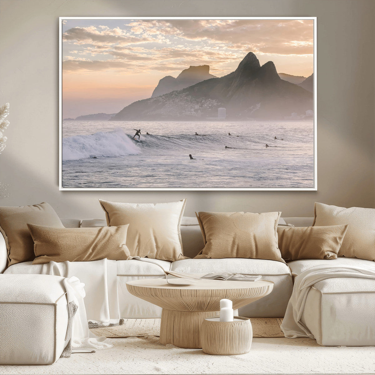 Sunset Surfing Wall Art Canvas Print – Framed Misty