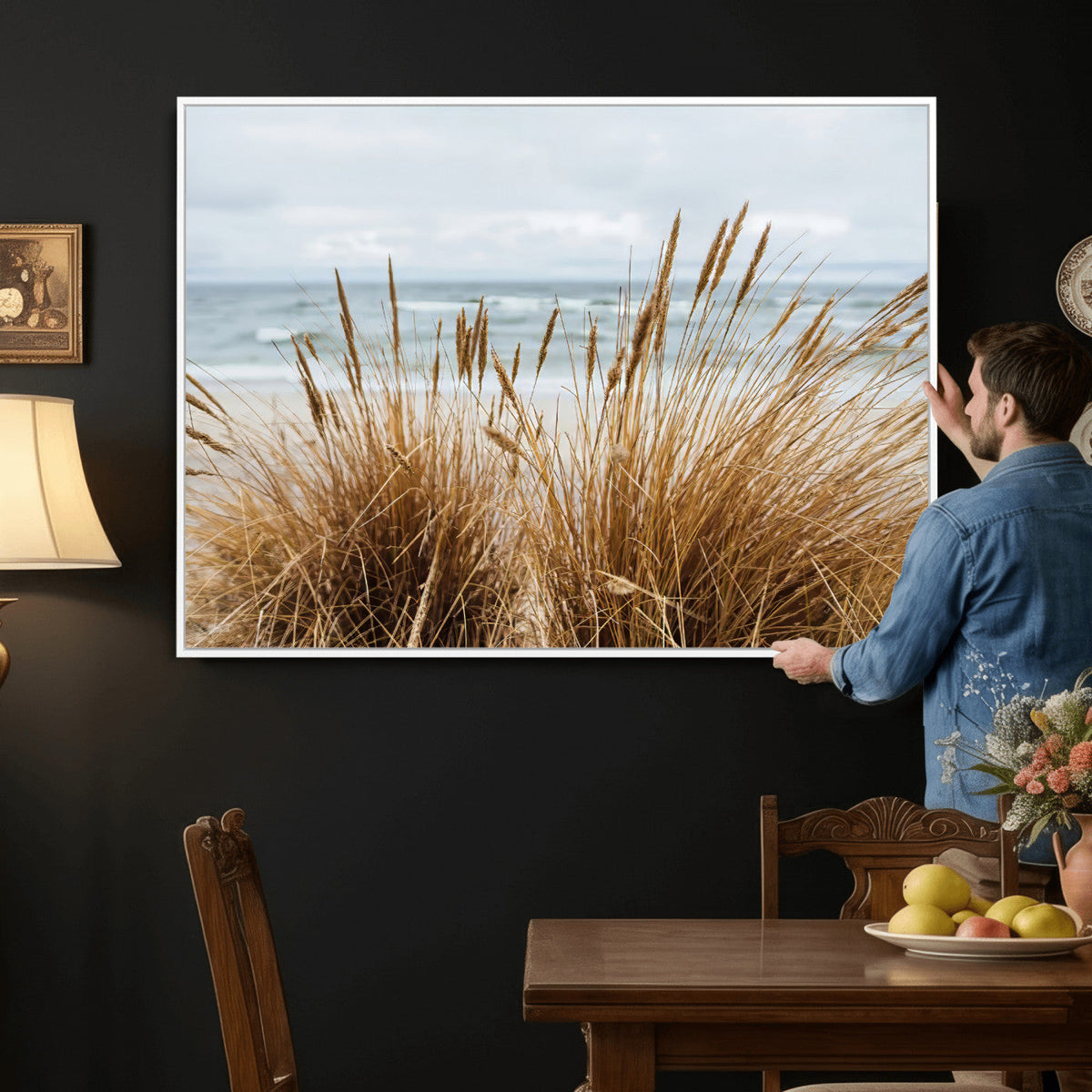 Beach Grass Wall Art Canvas Print – Framed Coastal Dunes Art