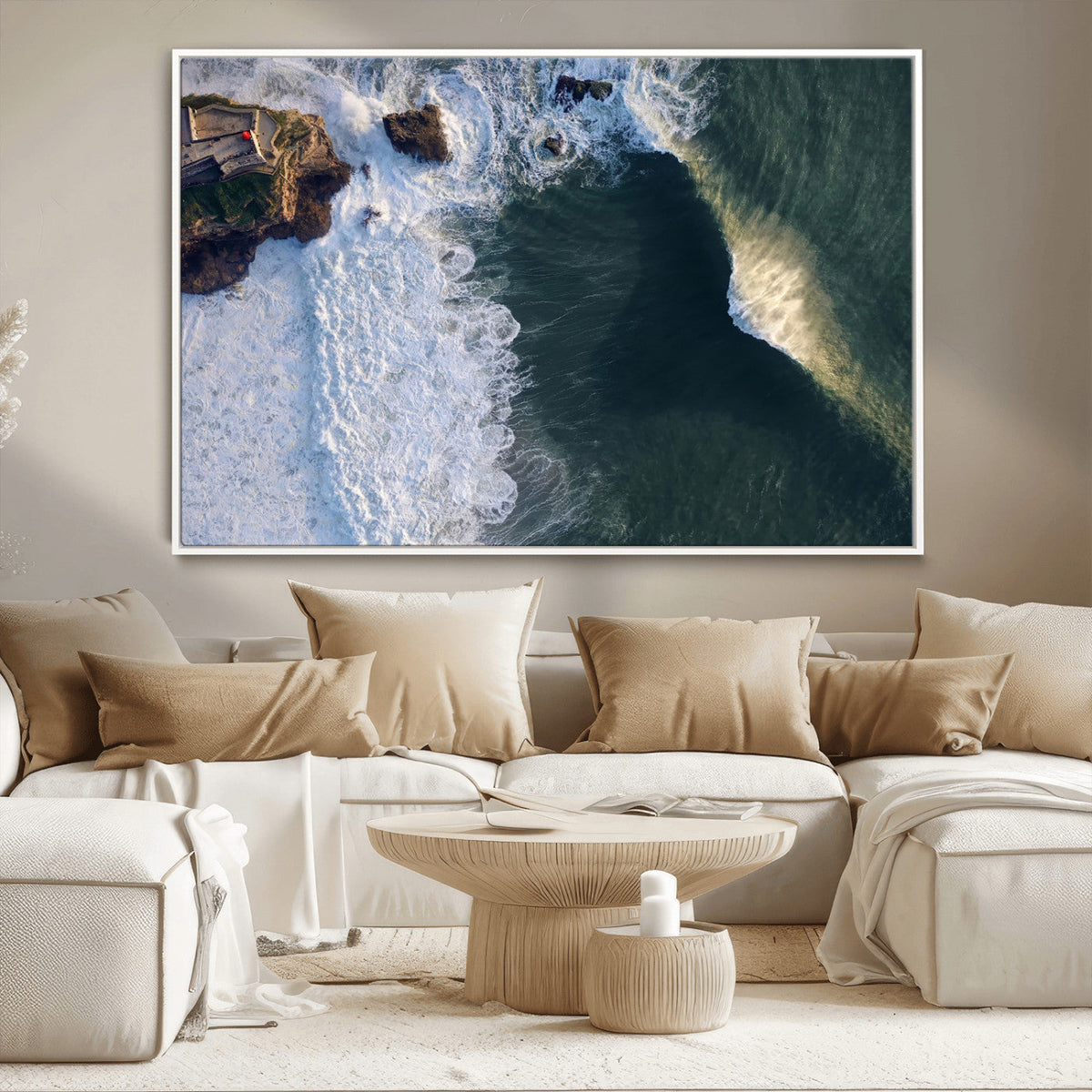Nazare Coast Wall Art Canvas Print – Framed Aerial Ocean Art