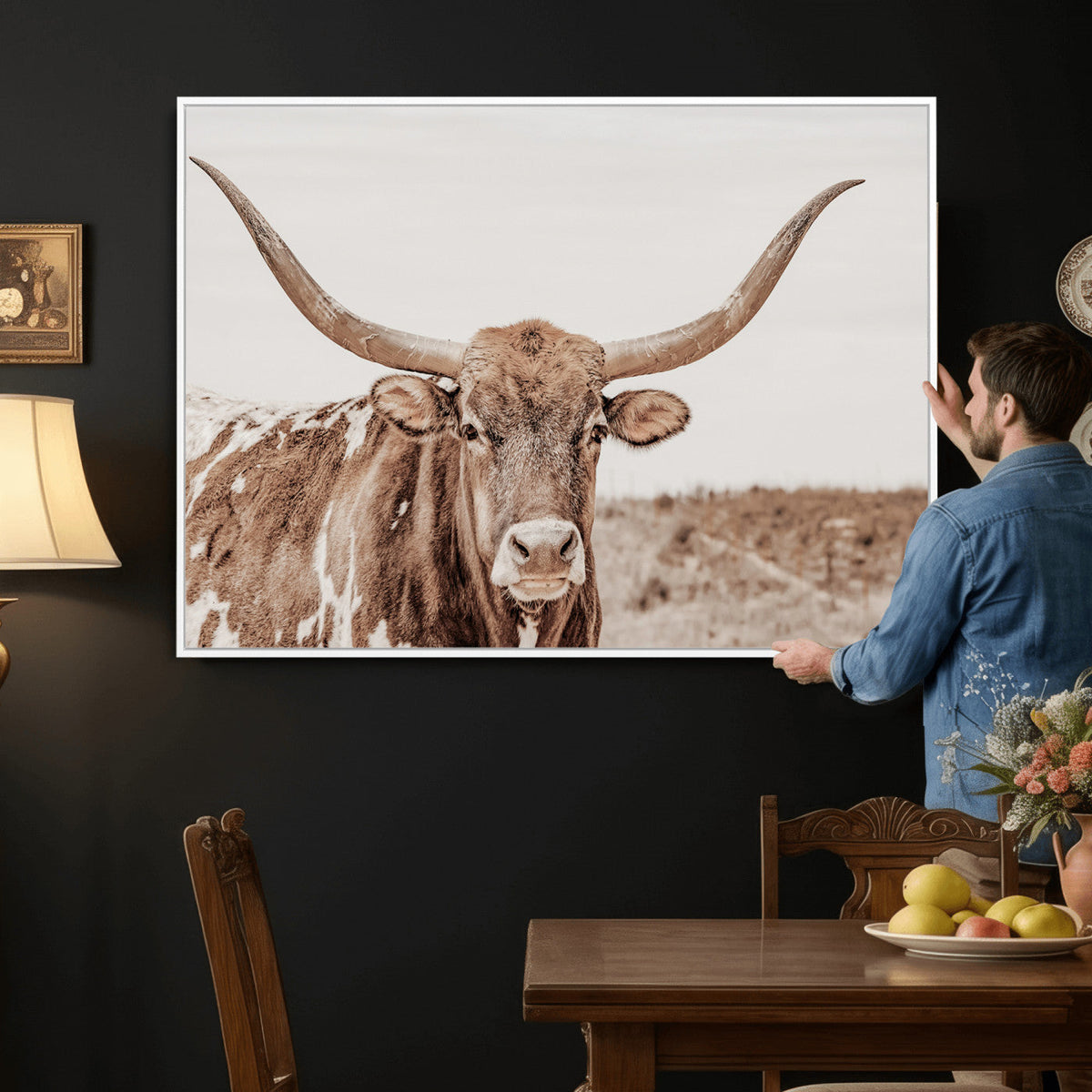 Longhorn Cow Wall Art Canvas Print – Framed Texas Ranch