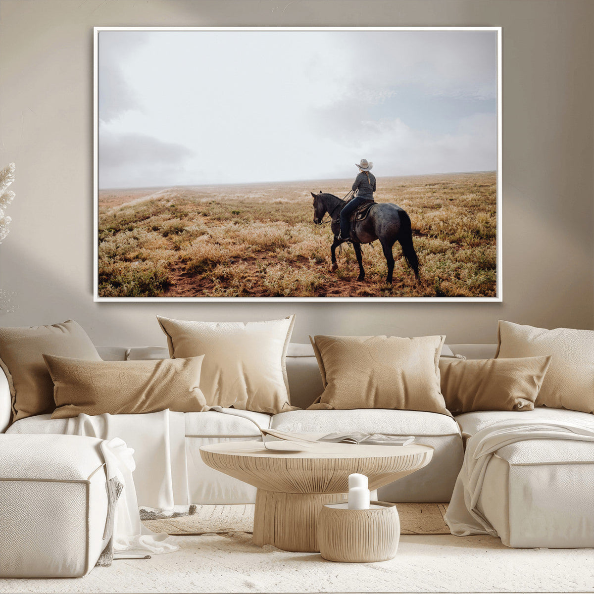 Cowboy Wall Art Canvas Print – Framed Western Ranch Scene
