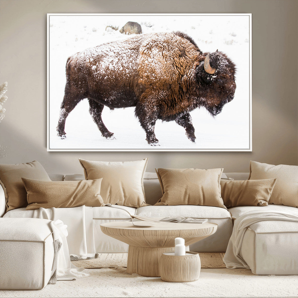 Snowy Buffalo Wall Art Canvas Print – Framed Wildlife