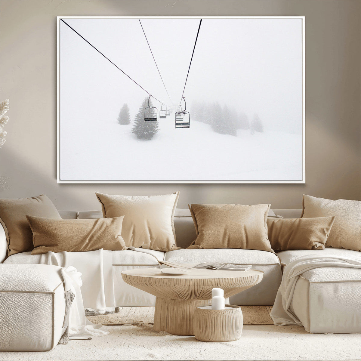 Ski Lift Wall Art Canvas Print – Snowy Alpine Landscape