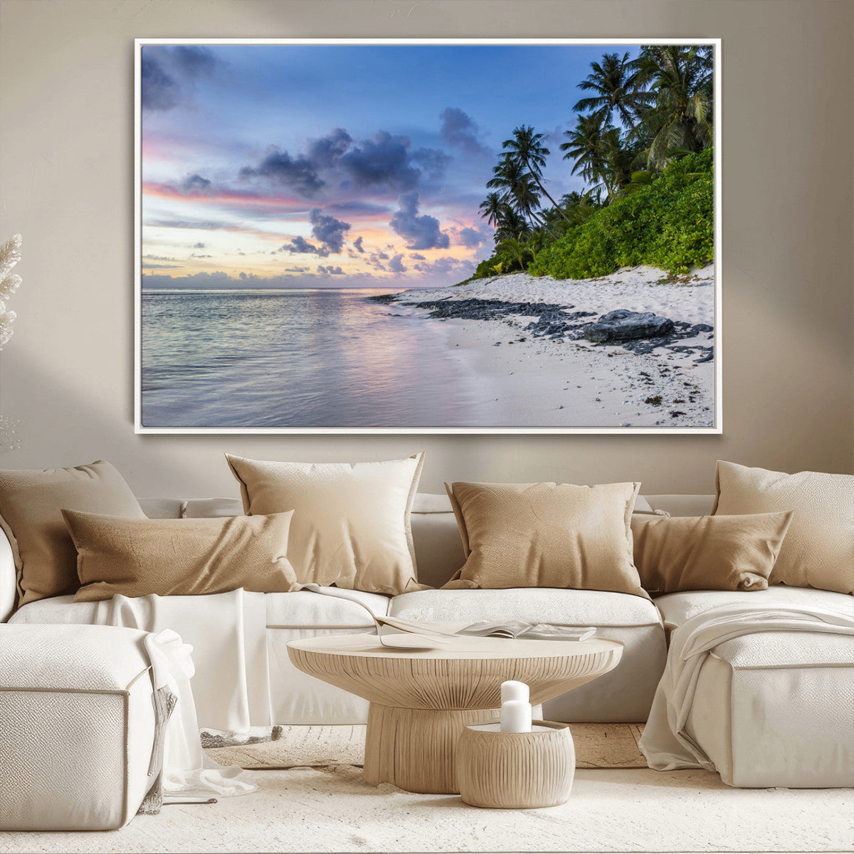 Tropical Beach Wall Art Canvas Print – Framed Sunset Glow