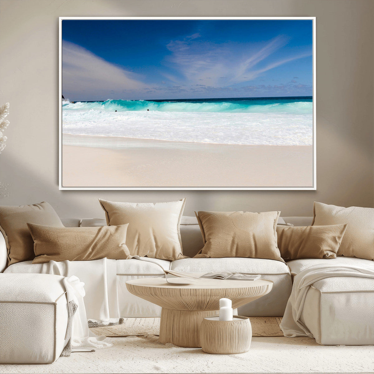 Ocean Breeze Wall Art Canvas Print, Aqua Waves and Coastal