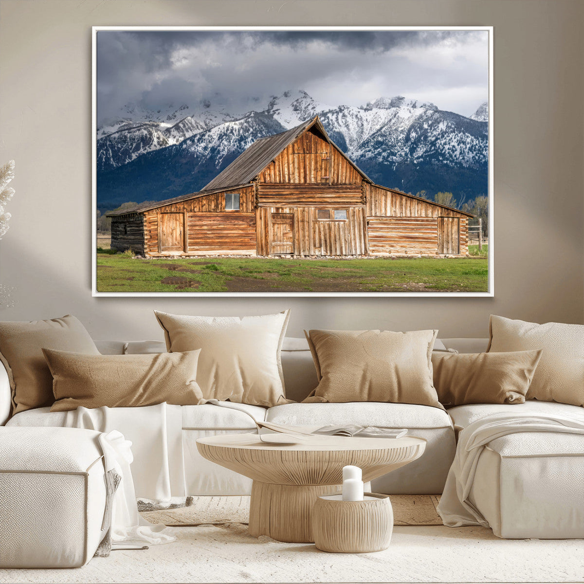 Rustic Wooden Barn Wall Art Canvas Print – Snowy Mountain