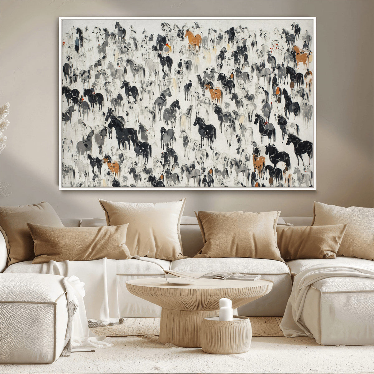 Wild Horse Stampede Wall Art Canvas Print – Monochrome