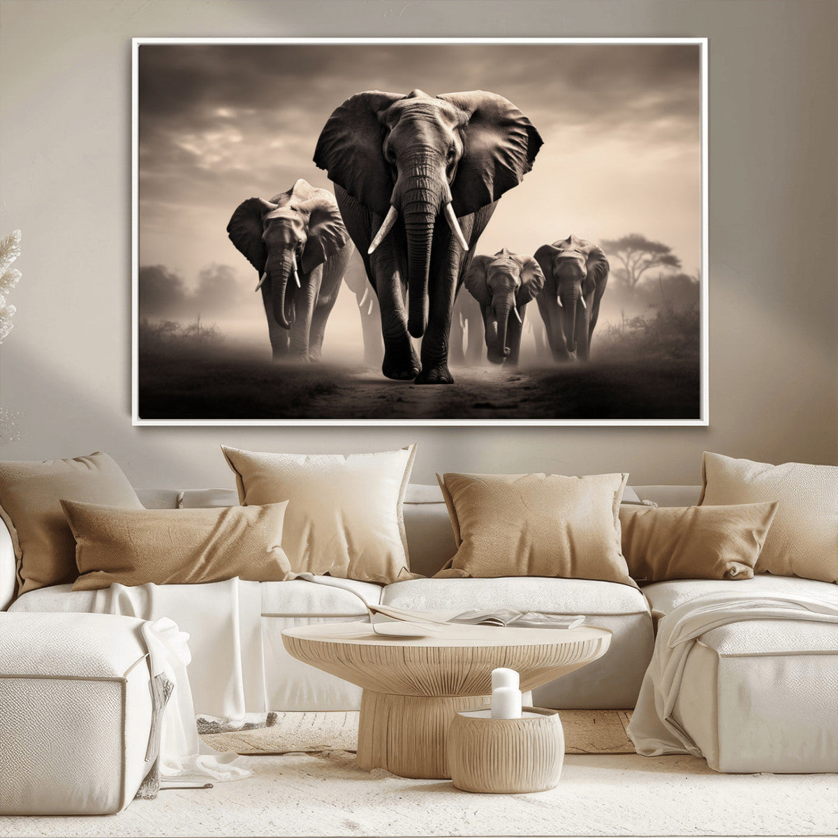 Elephant Family Wall Art Canvas Print, Framed Elephant Wall