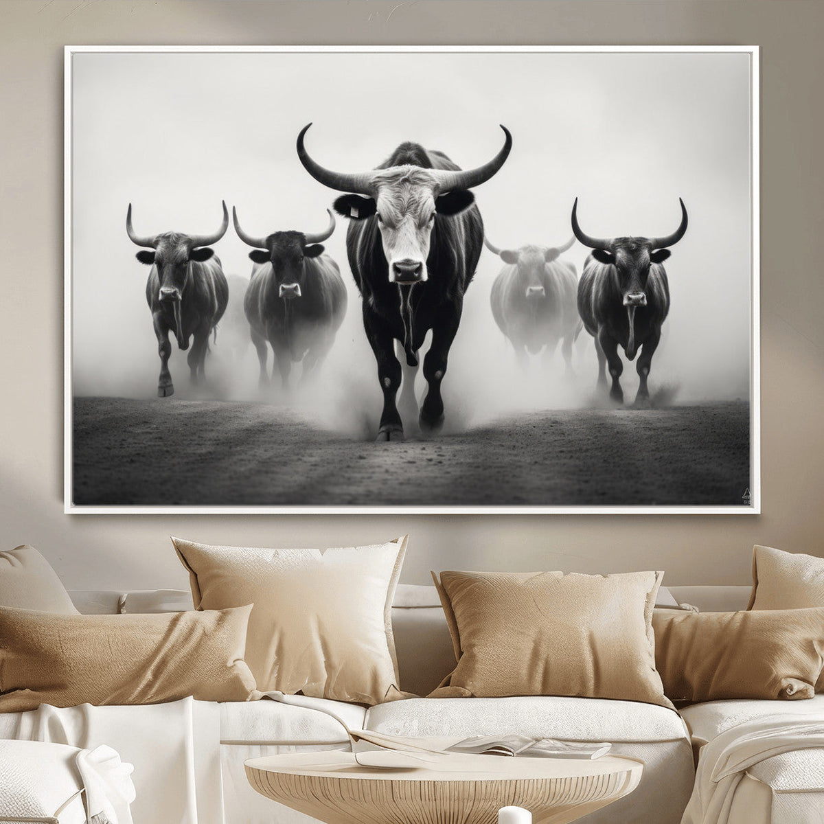 Texas Longhorn Wall Art Canvas Print, Framed Speckled Cow