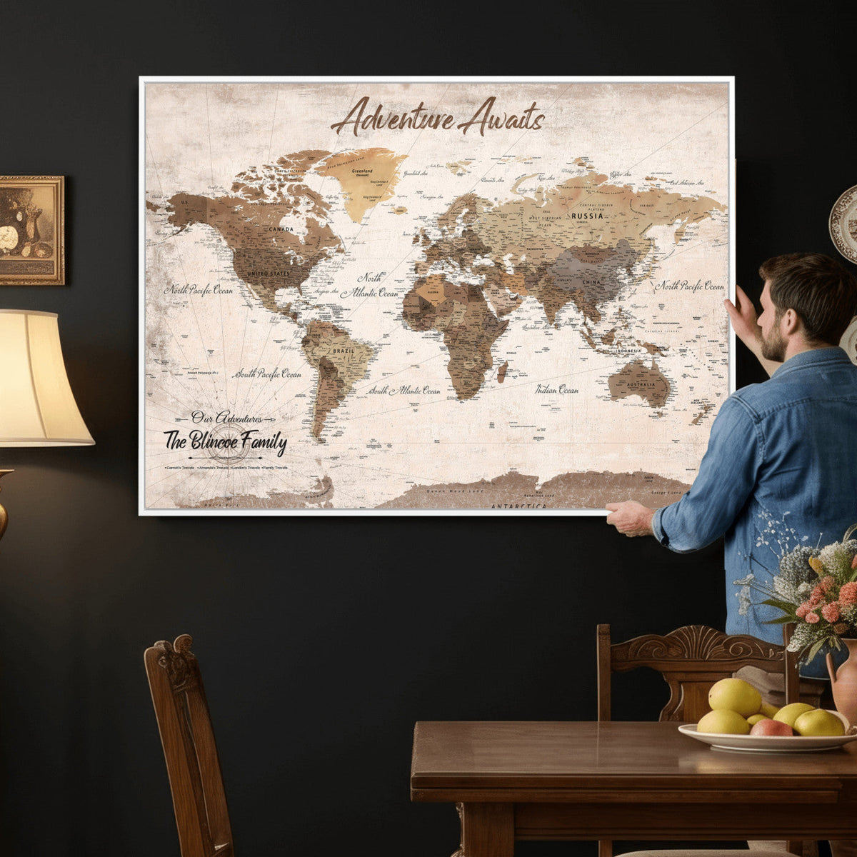 Custom Push Pin World Map Wall Art Canvas Print –