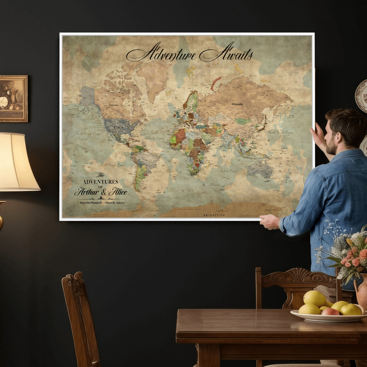Customize Push Pin World Map Wall Canvas Print –