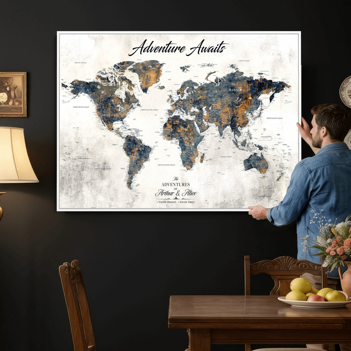 Custom Push Pin World Map Wall Art Canvas Print –