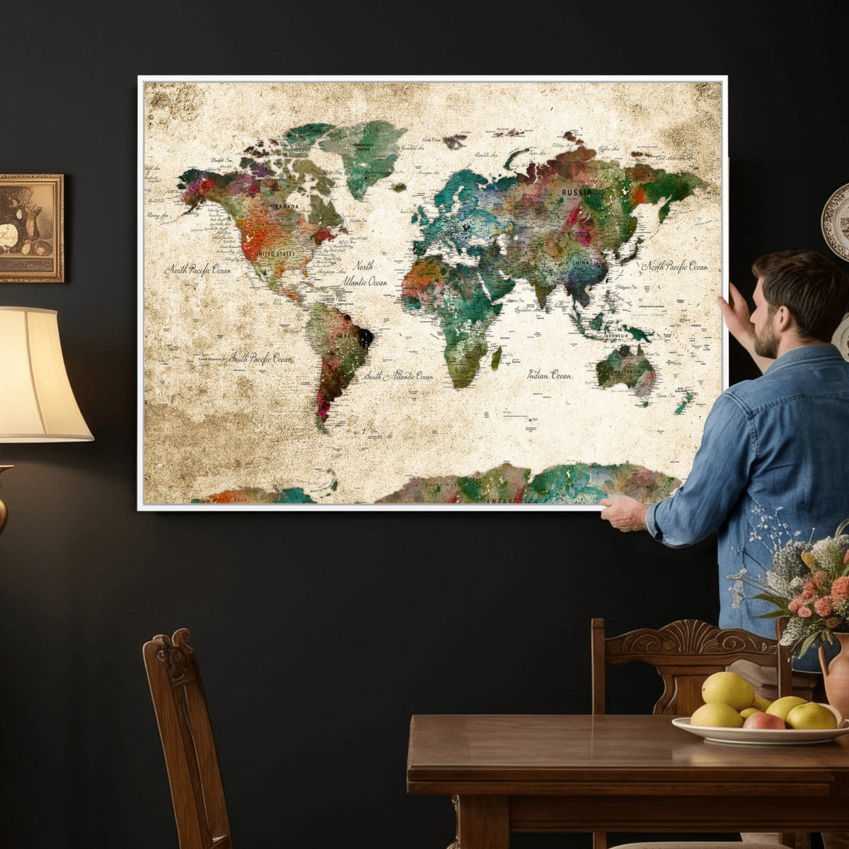 World Map Canvas Print – Framed Detailed Map of the World