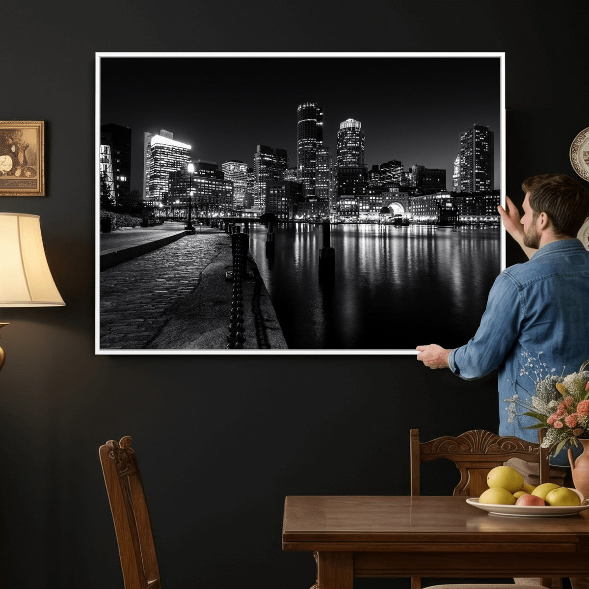 Boston Wall Art Canvas Print, Boston City Downtown Night