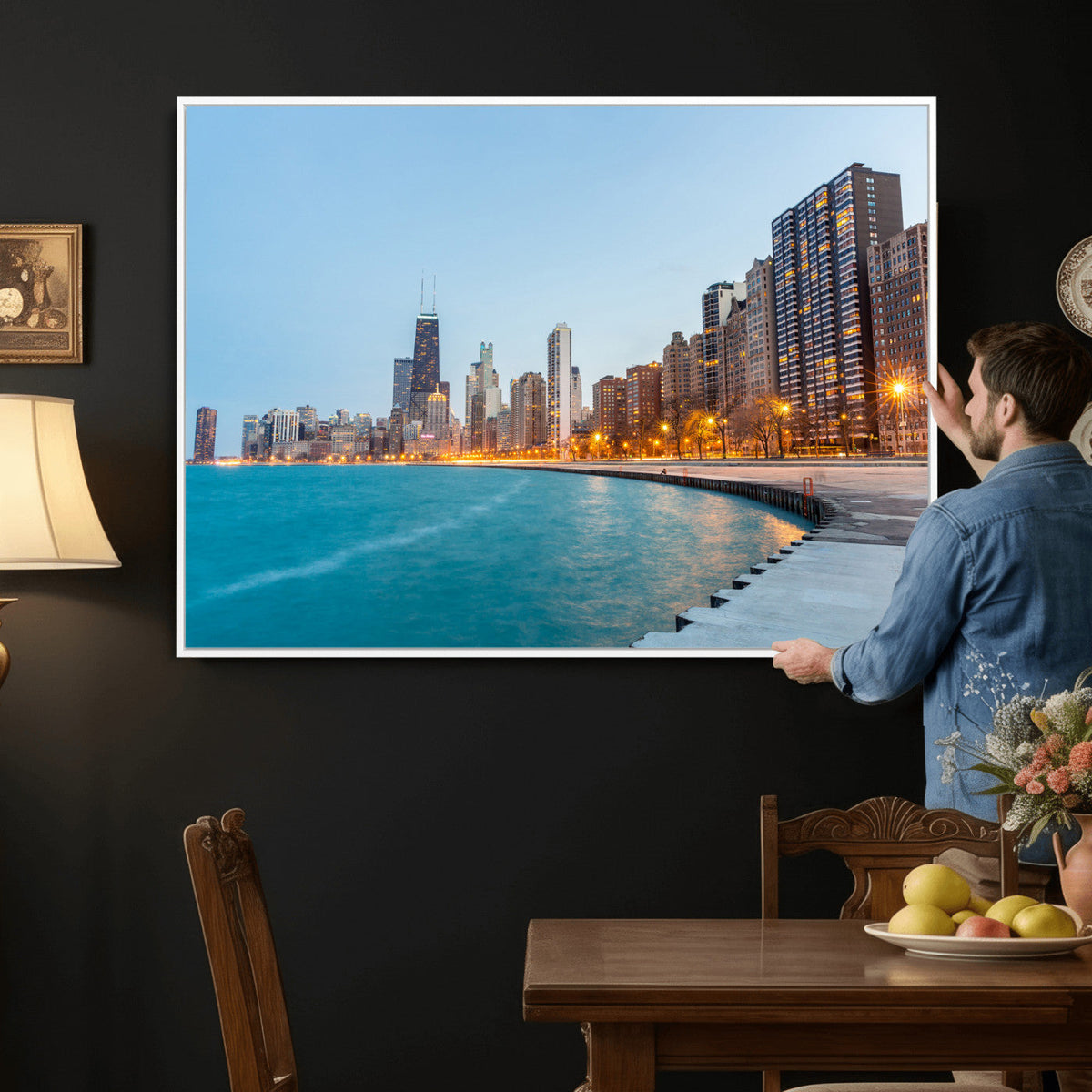Chicago Wall Art Canvas Print, Chicago City Downtown Night