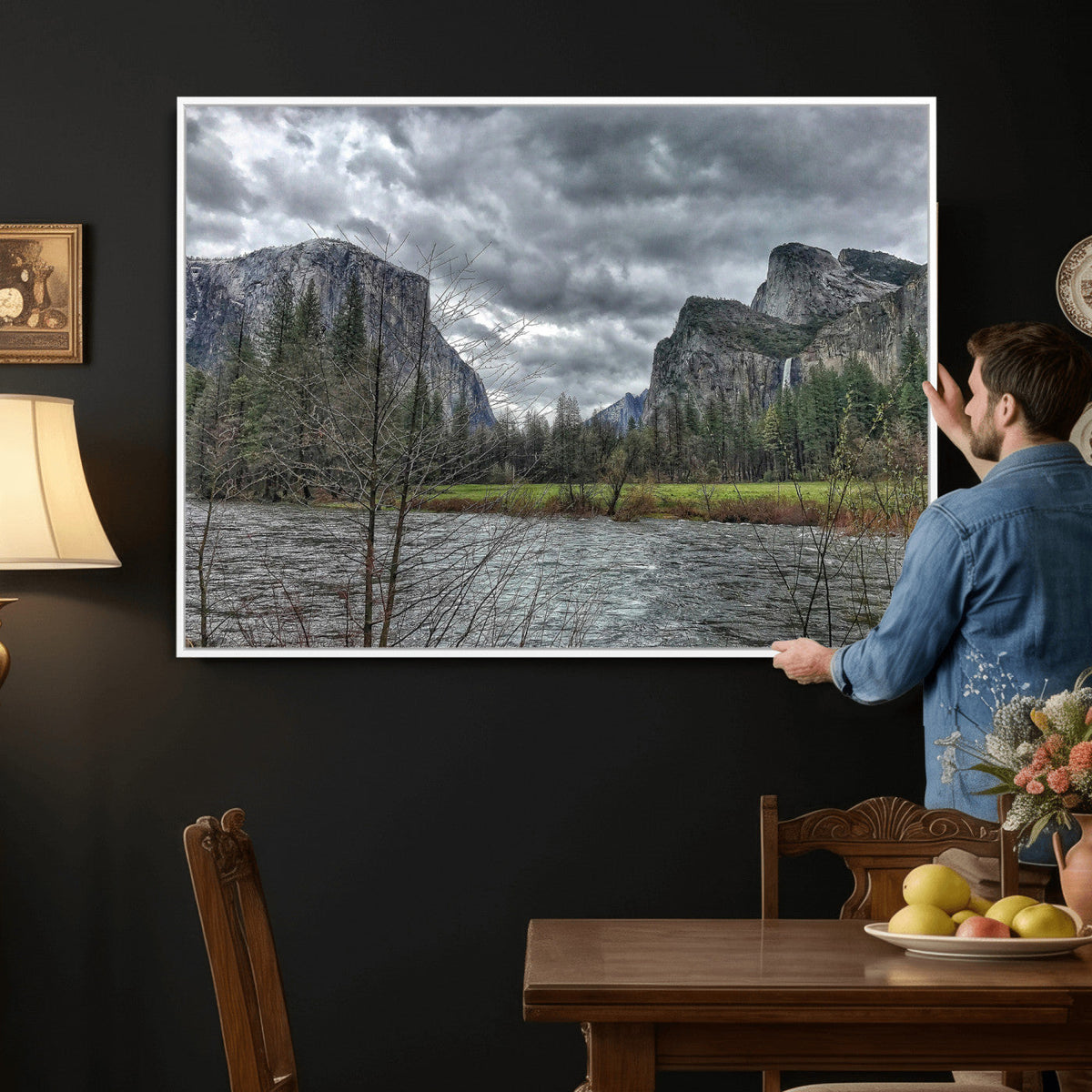Yosemite Valley River Wall Art Canvas Print, Granite Cliffs