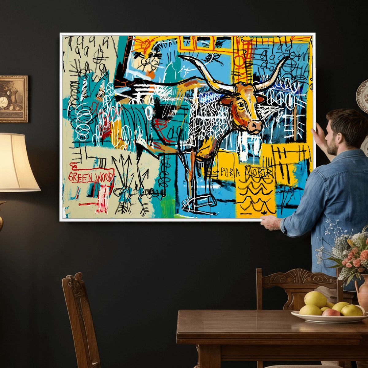 Basquiat Style Bird Bull Graffiti Wall Art Canvas Print,
