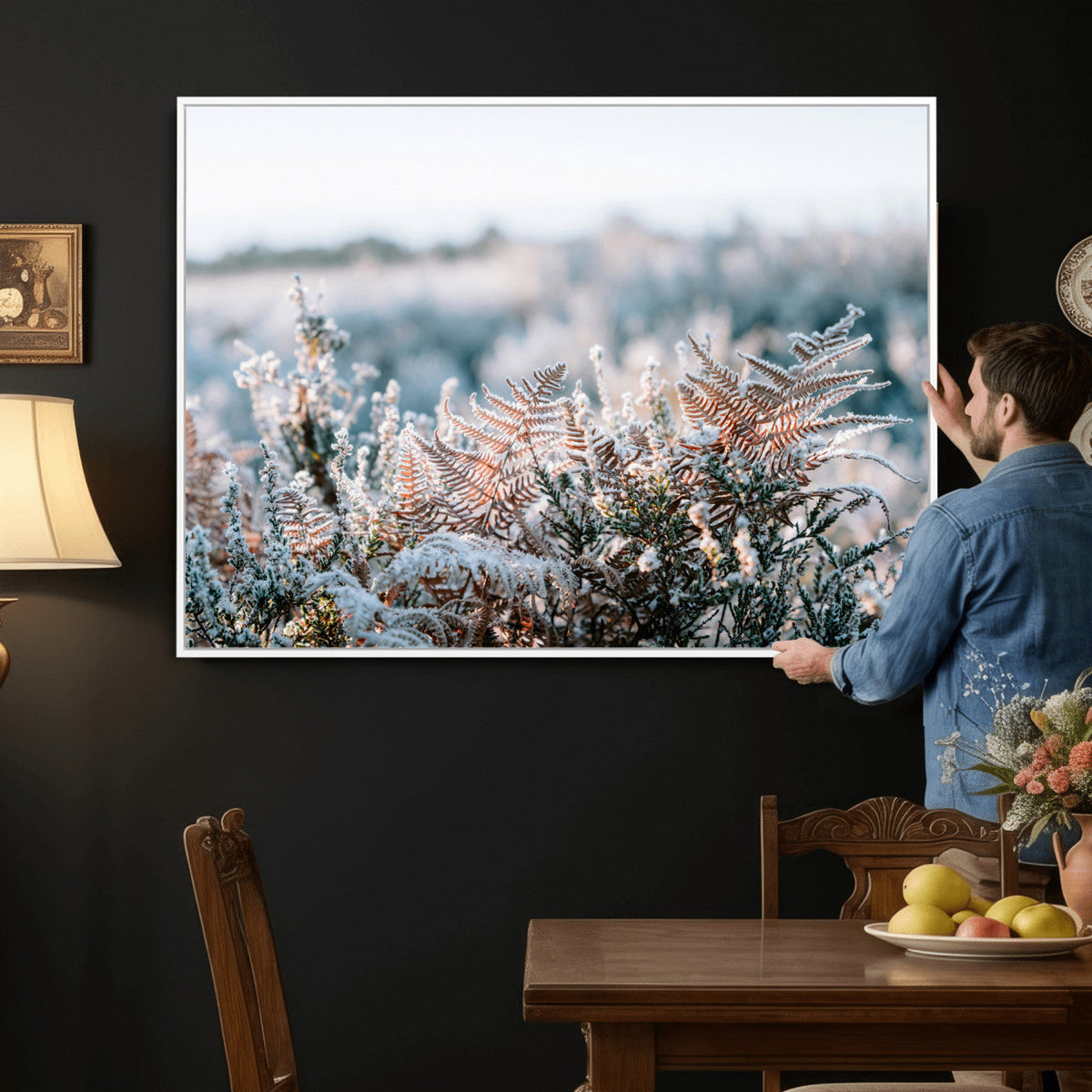 Frosted Fern Wall Art Canvas Print, Soft Winter Botanical