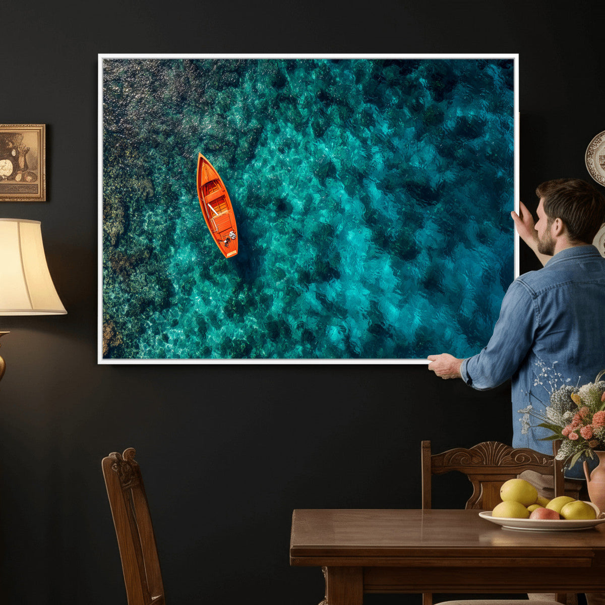 Turquoise Ocean Boat Wall Art Canvas Print