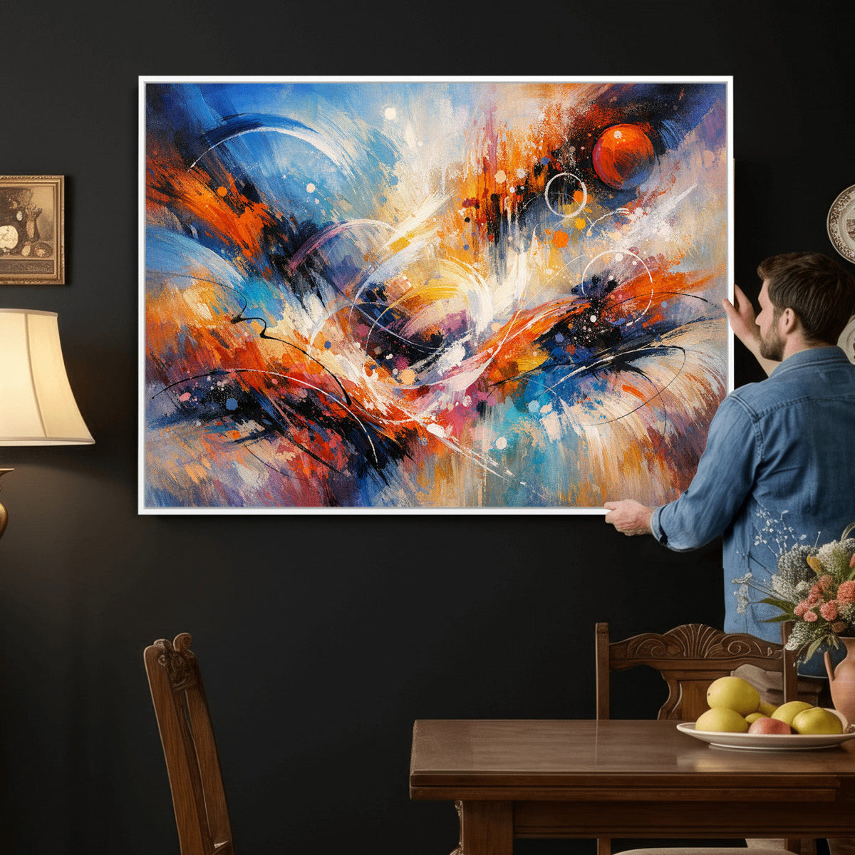 Lyrical Abstraction Wall Art Canvas Print, Orange Blue