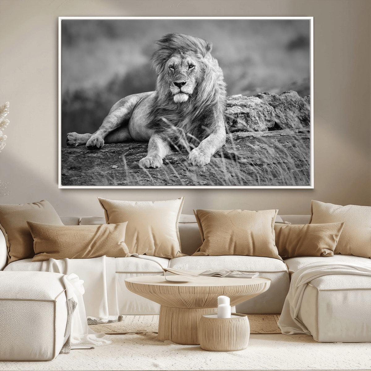 King Forest Lion Wall Art Canvas Print – Framed Majestic