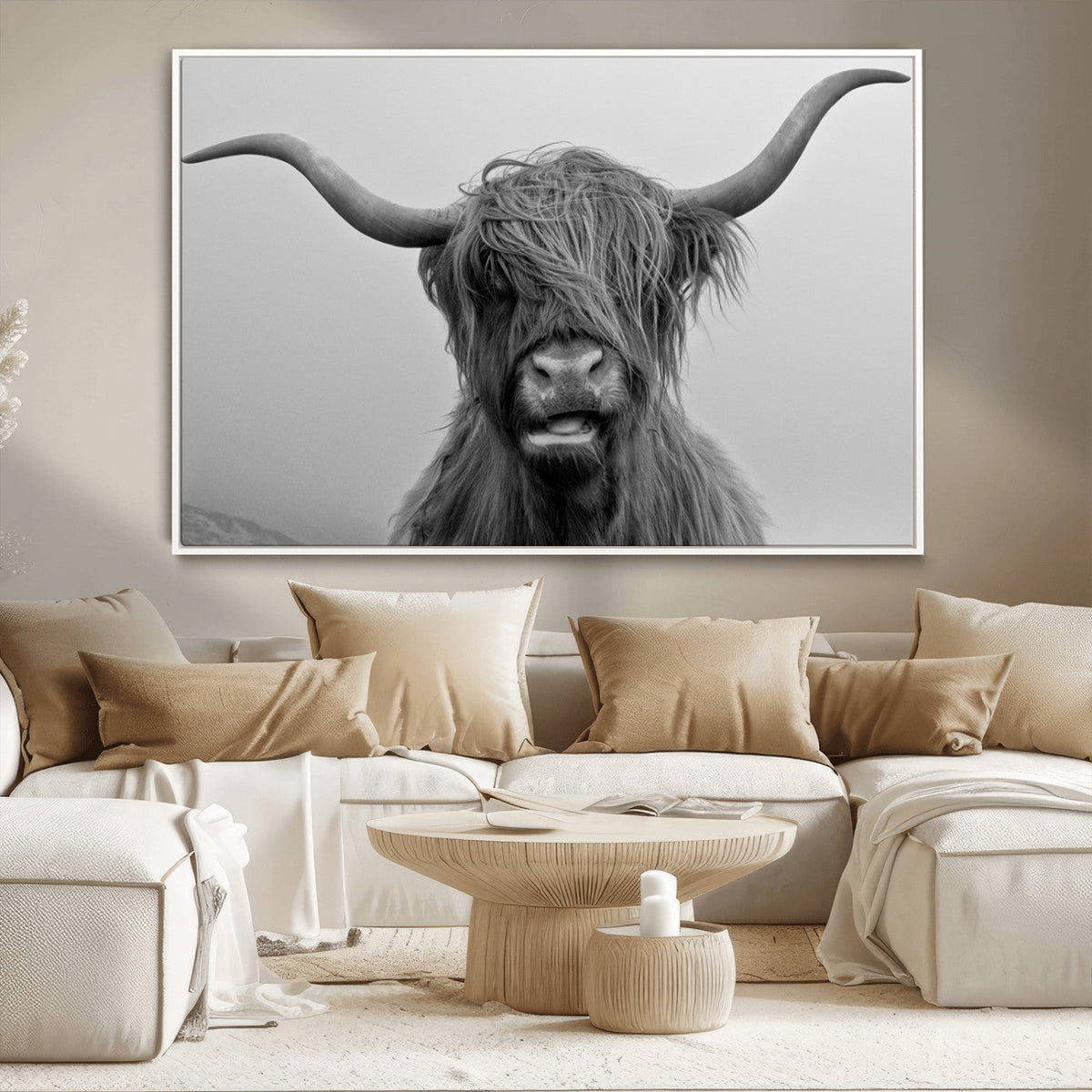 Texas Cow Wall Art Canvas, Texas Longhorn Cattle Canvas