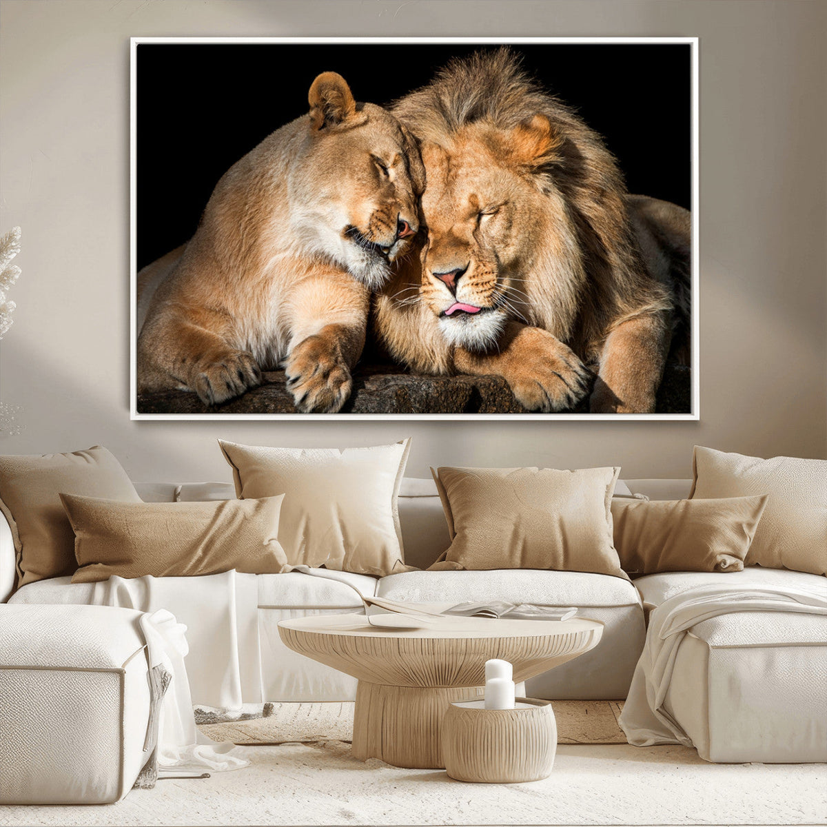 Lion and Lioness Wall Art Canvas Print – Framed African