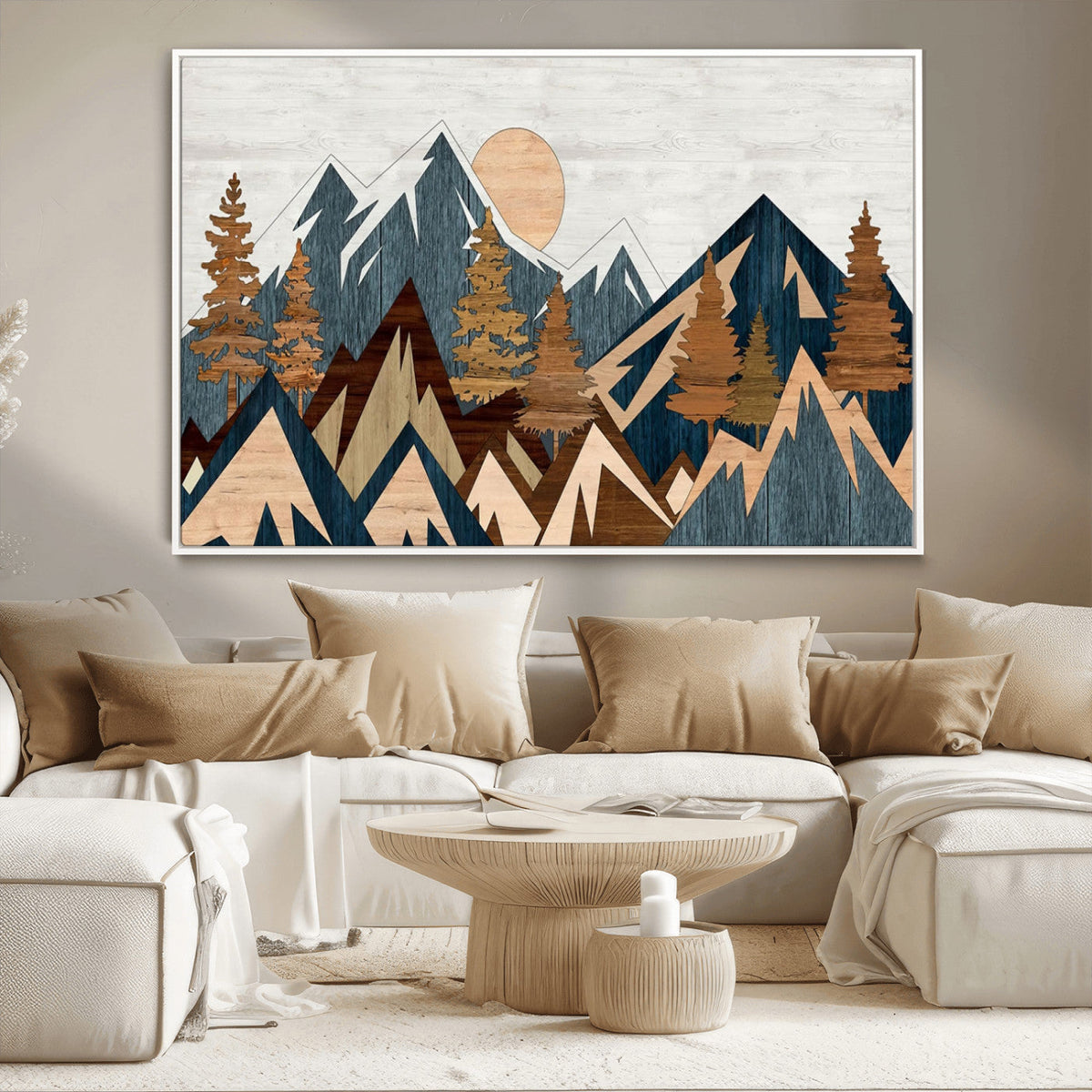 Abstract Wood Panel Effect Mountain Range Top Wall Art