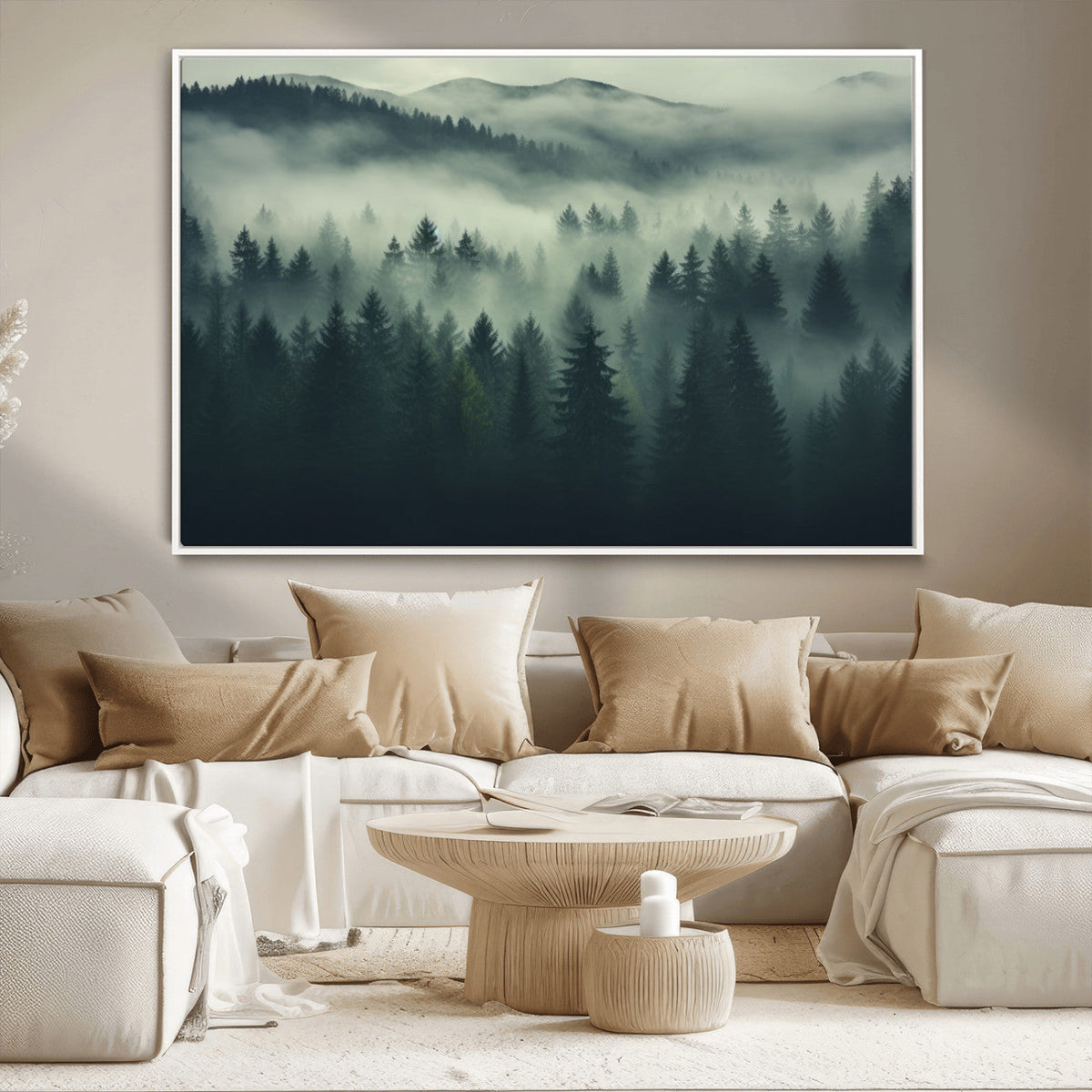 Misty Forest Wall Art Premium Canvas Print a Foggy and