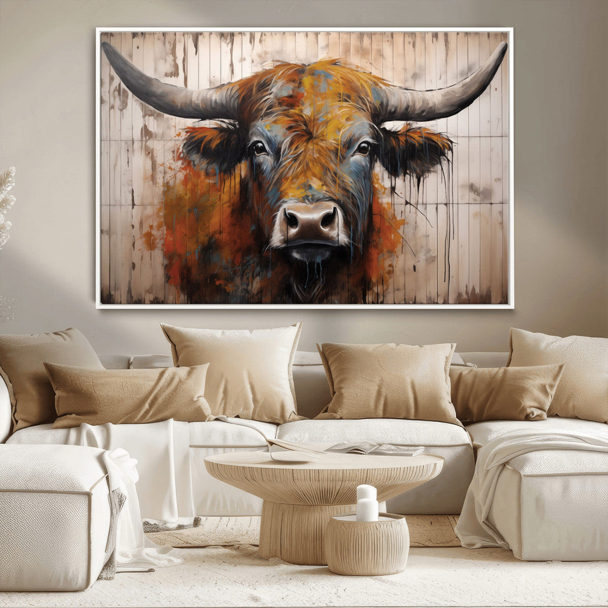 Abstract Bull Highland Cow Canvas Wall Art Print – Vibrant