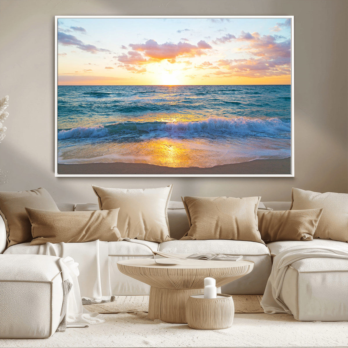 Golden Sunset Over Ocean Waves - Serene Coastal Triptych