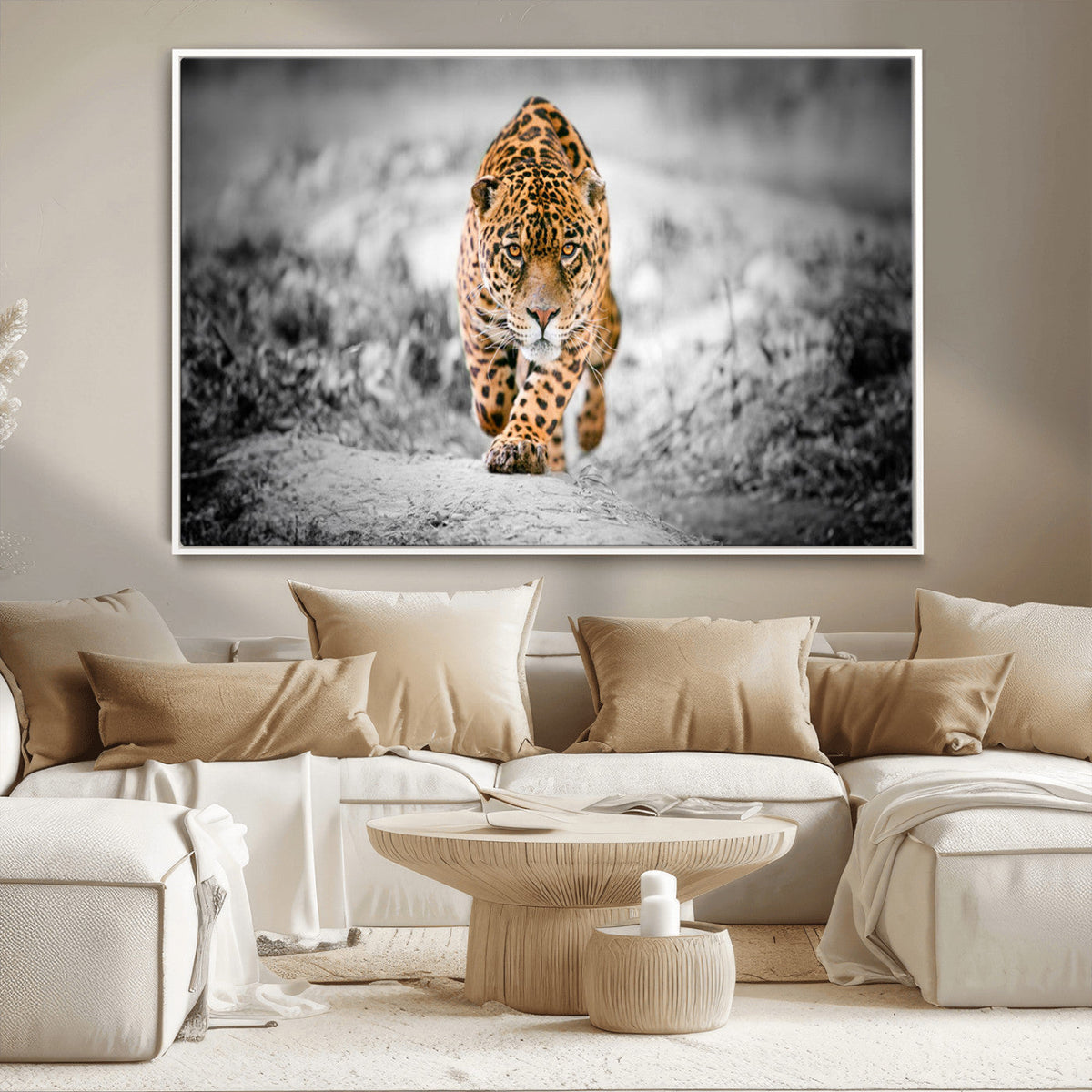 Jaguar Wall Art Canvas Print - Majestic Big Cat in Focused