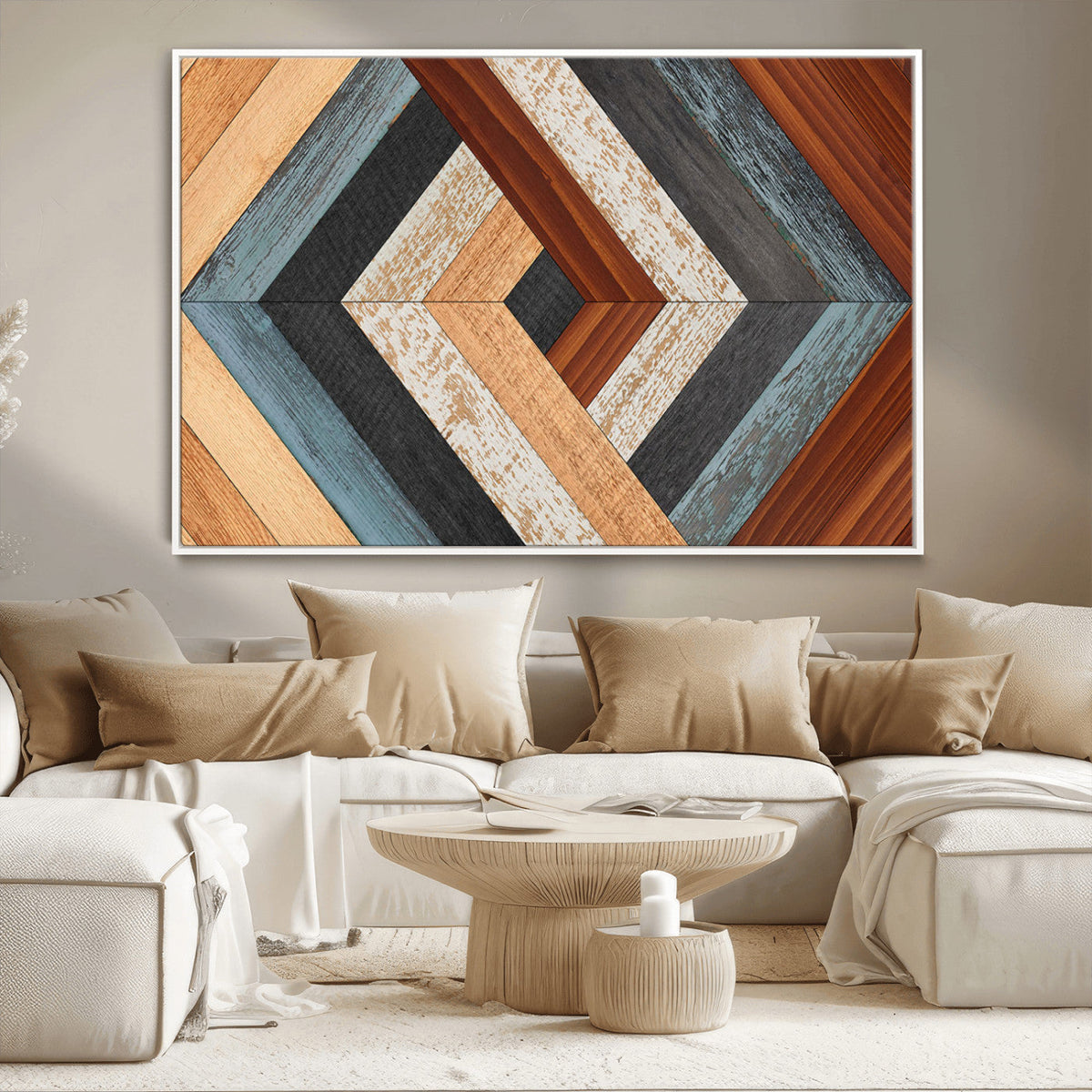 Geometric Wood Art Wall Decor Canvas Print, Rustic Wooden