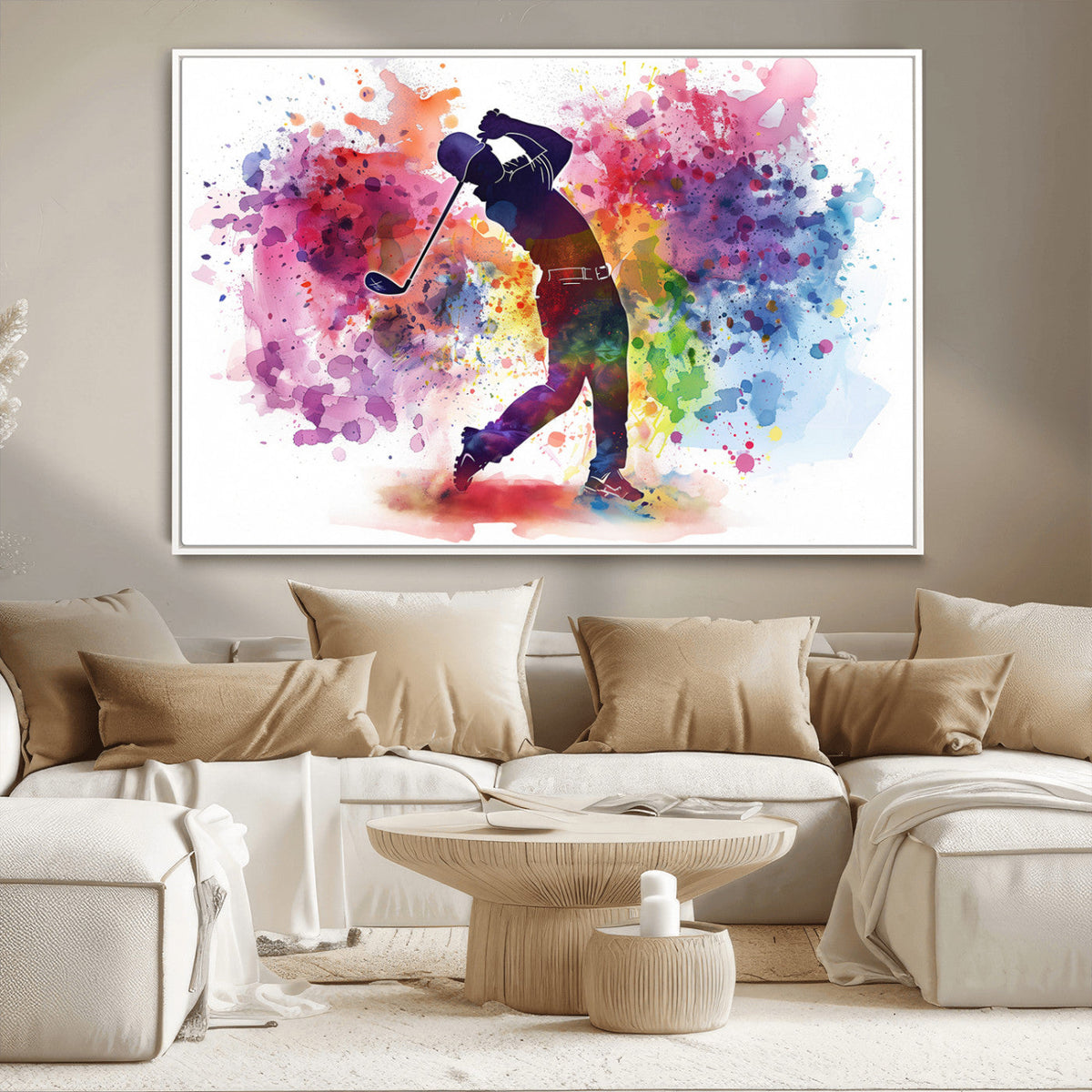 Colorful Golfer Swing Wall Art Canvas Print - Ready to Hang,