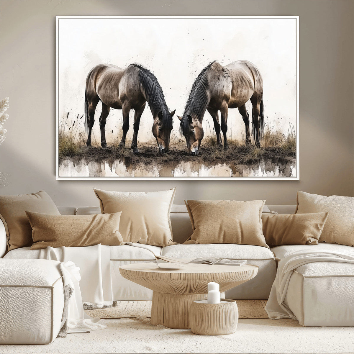 Chines Ink Style Horses Wall Art Canvas Print