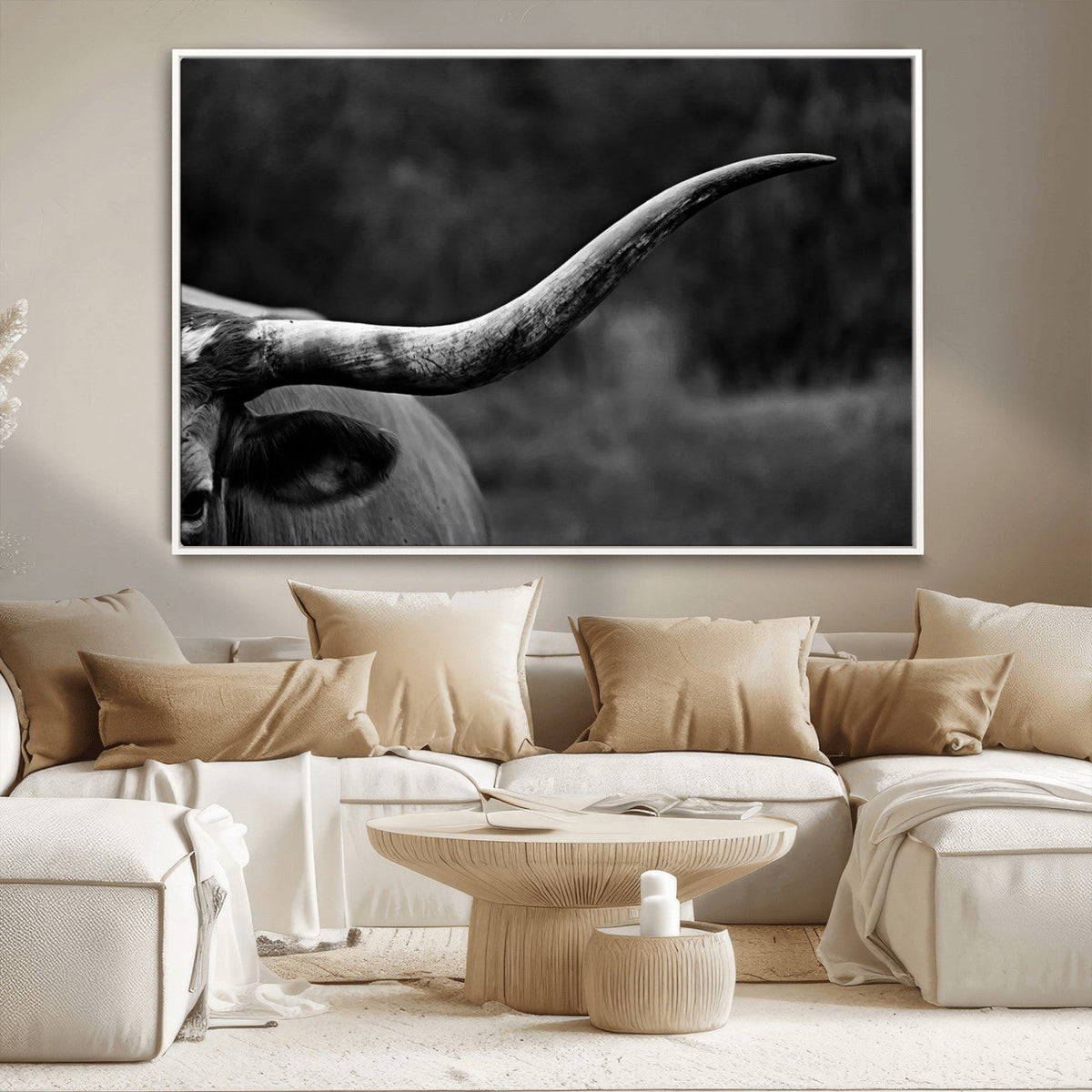 Cow Longhorn Wall Art | Black and White Print | Ready to