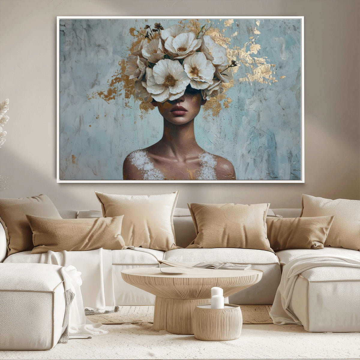 Golden Petal Wall Art - Petal Silhouette Woman Wall Art